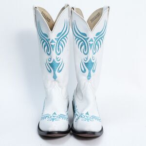 Durango Women's White/Blue Leather Square Toe Western Cowgirl Boots Size 7M
